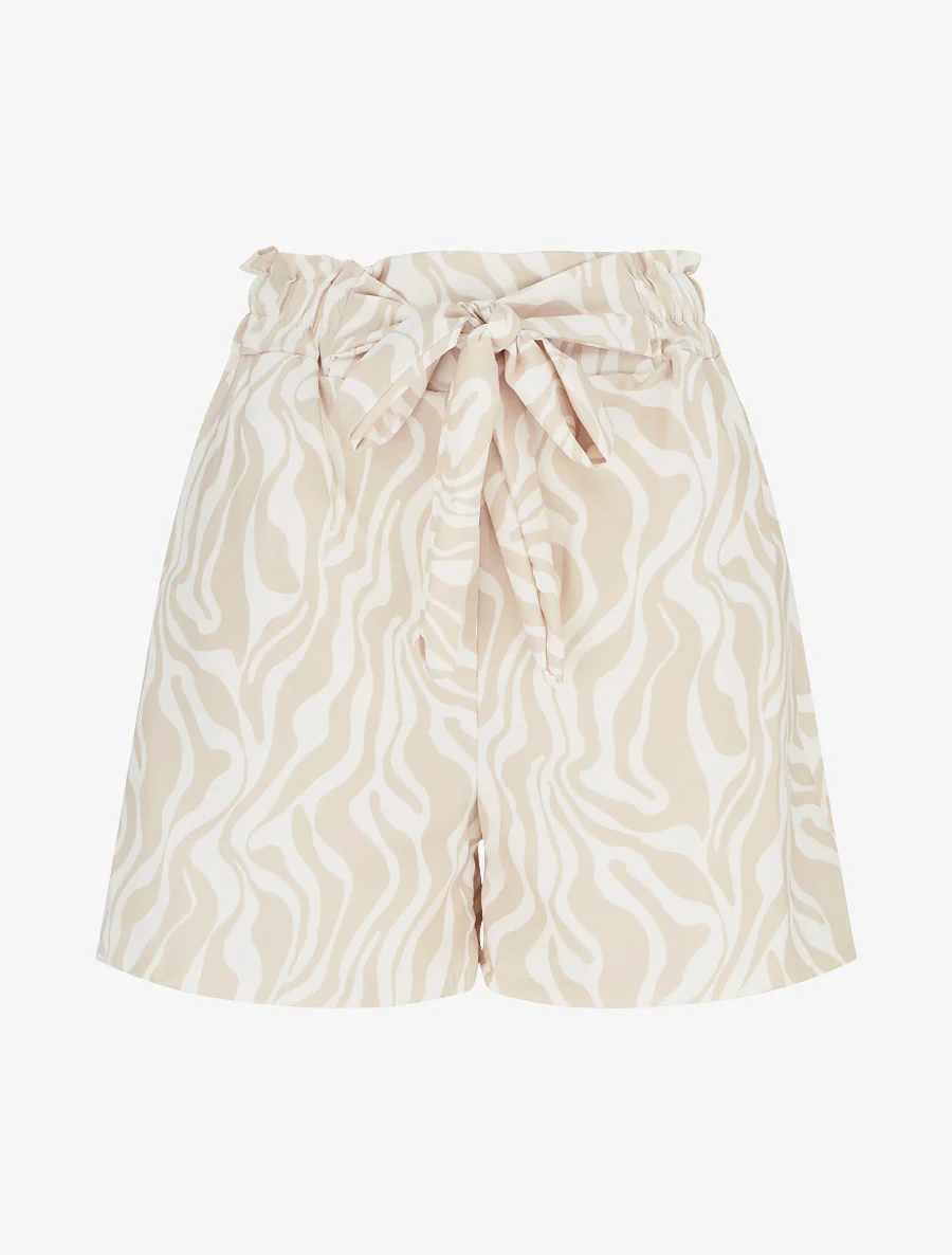 Korte paperbag met fantasieprint - Beige