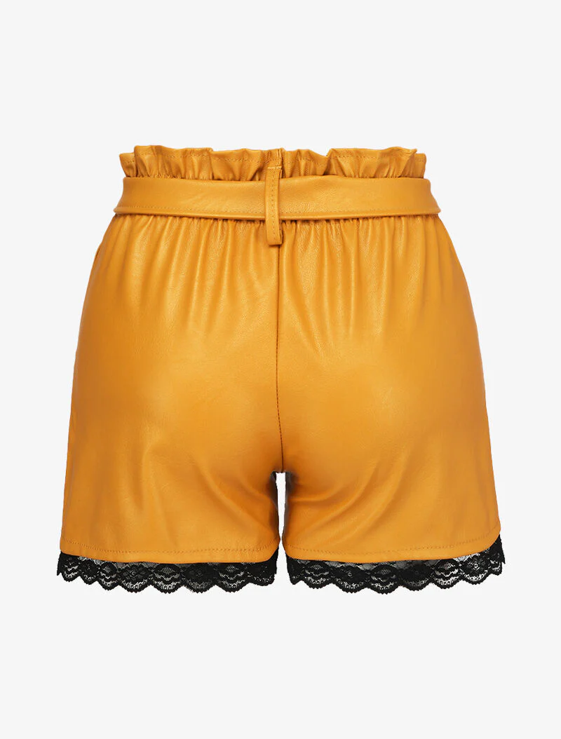 Korte papieren tas in imitatie en kanten randen - Mosterdgeel - Image 2