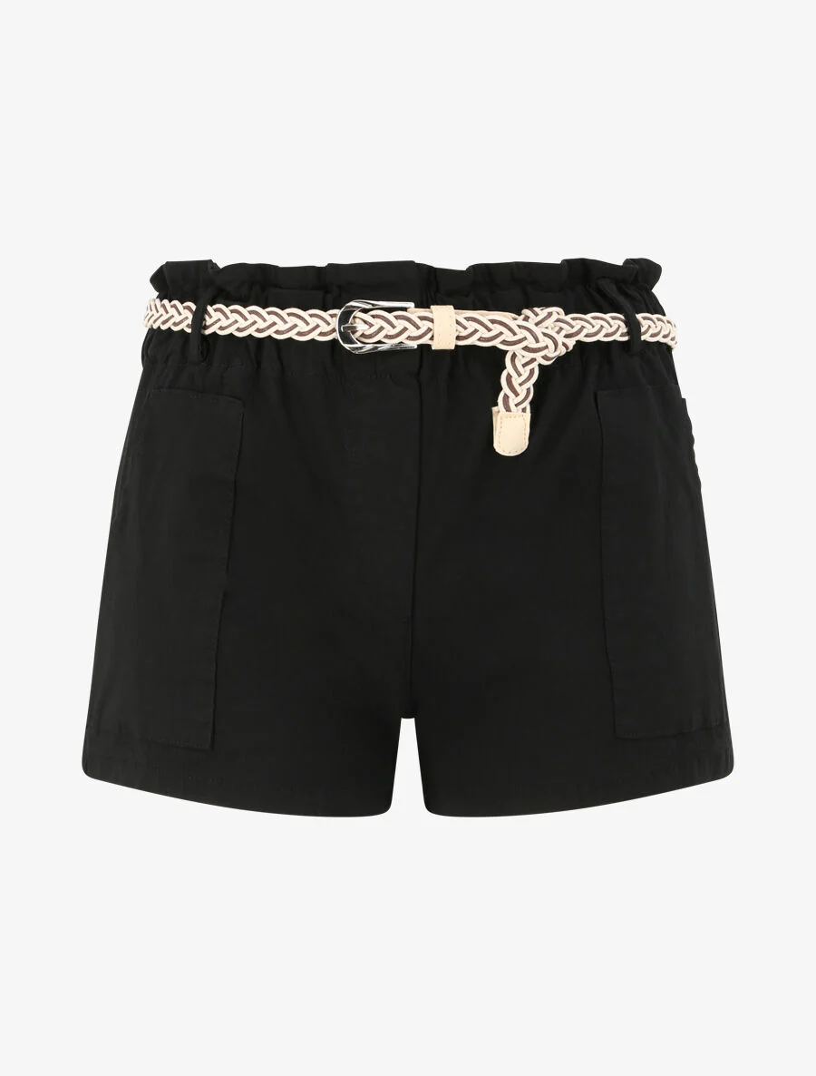 Korte papieren zak met hoge taille - Zwart
