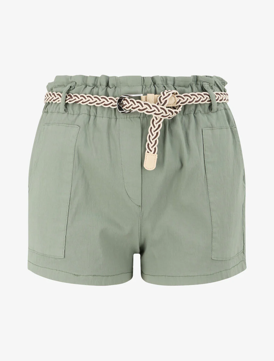 Korte papieren zak met hoge taille - Olijfgroen