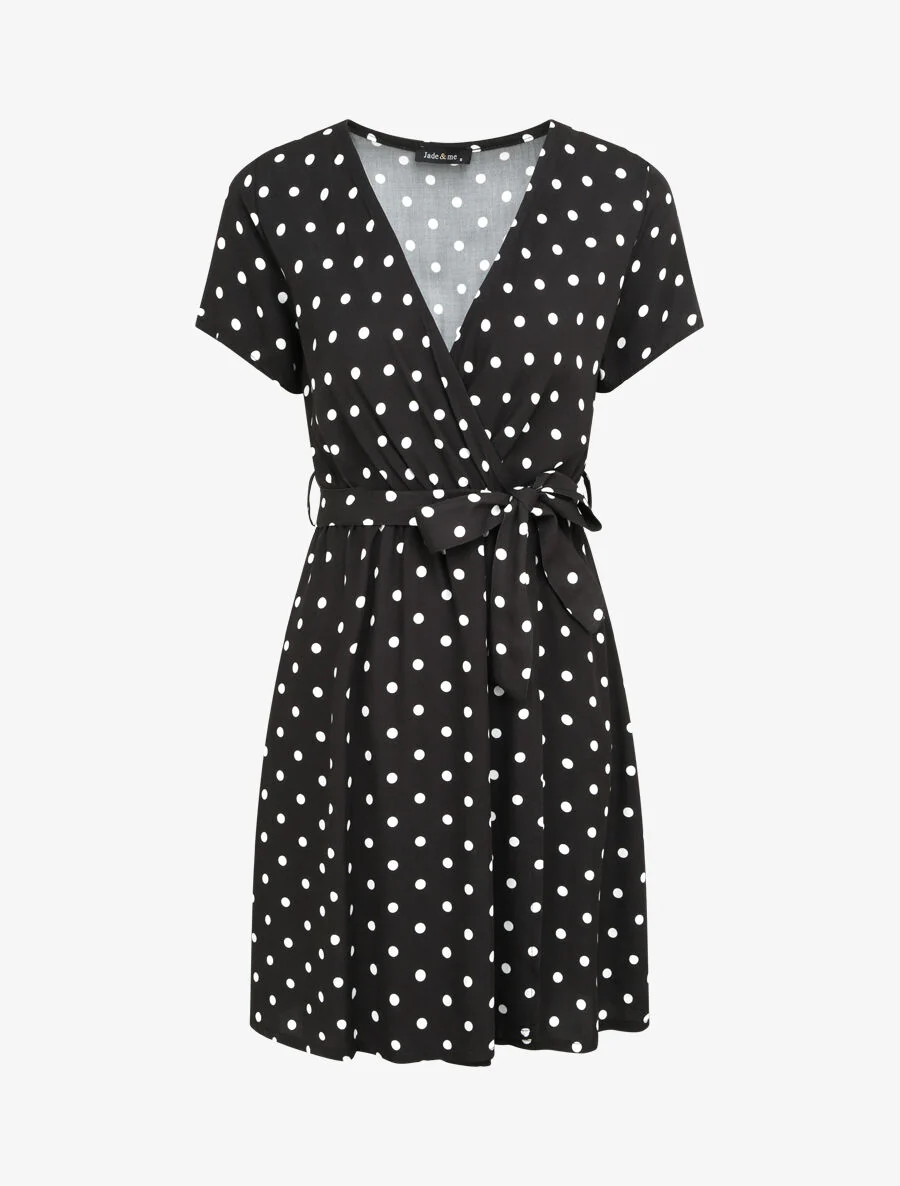 Korte portemonnee geprinte polkadot jurk - Zwart