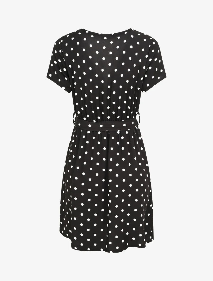 Korte portemonnee geprinte polkadot jurk - Zwart - Image 2