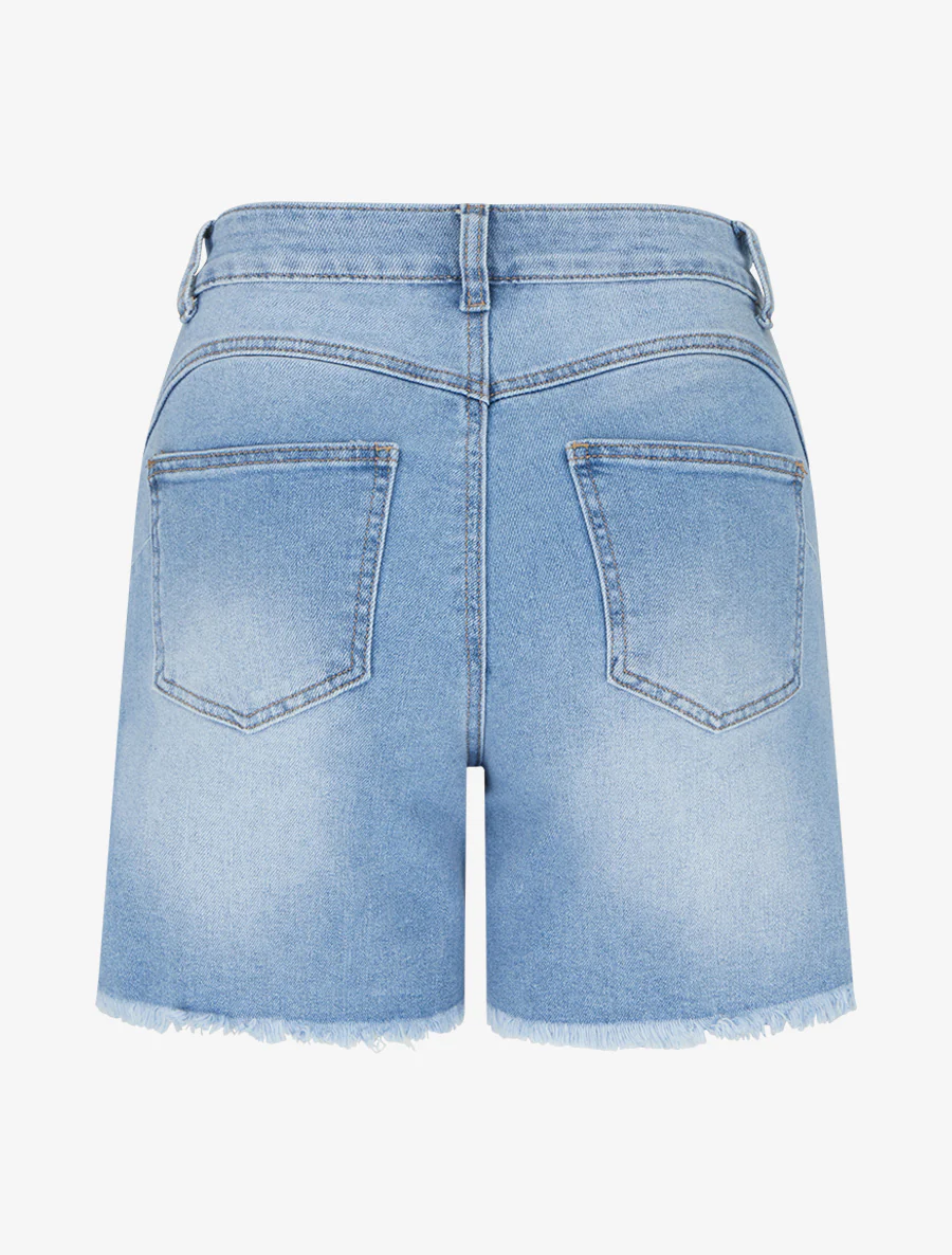 Korte push in jeans met gerafelde zoom - Blauw - Image 2
