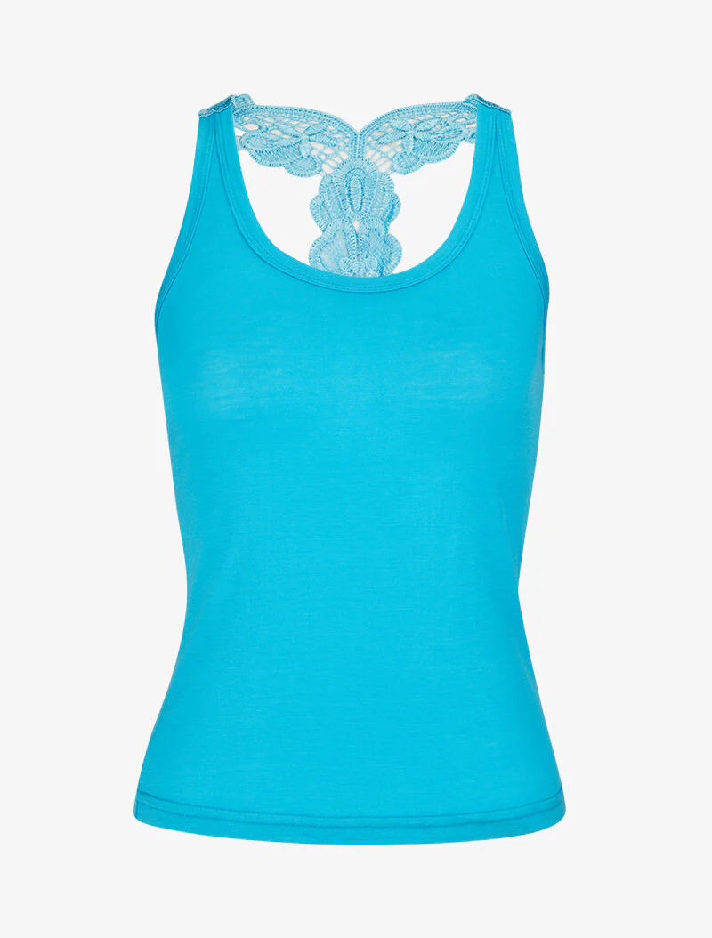 Korte tanktop met kanten racerback - Lichtblauw