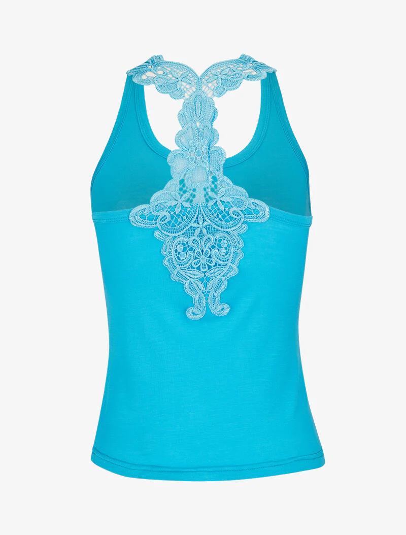 Korte tanktop met kanten racerback - Lichtblauw - Image 2