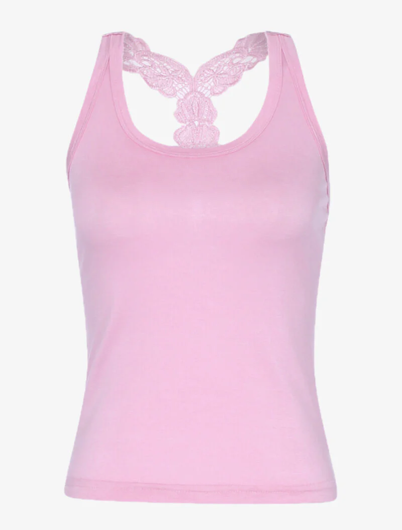 Korte tanktop met kanten racerback - roze