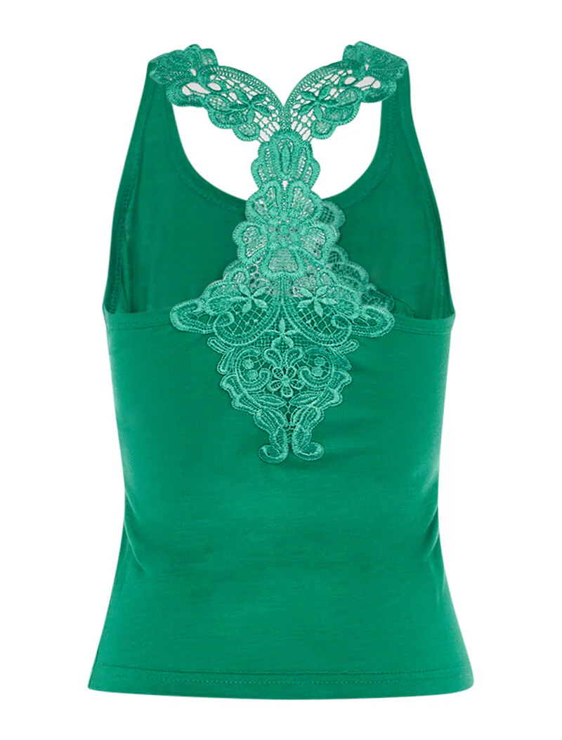 Korte racerback kanten tanktop - groen - Image 2