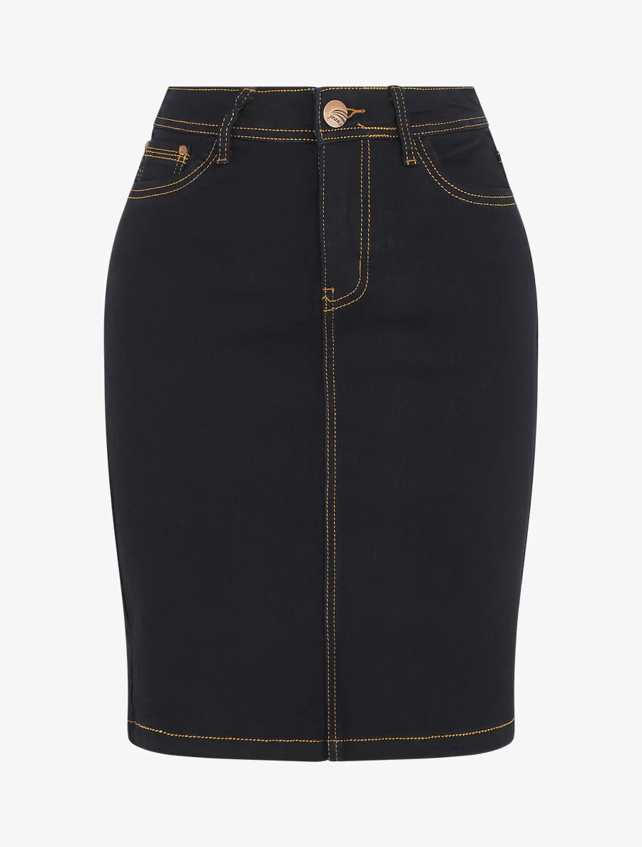 Korte rechte denim rok standaard maat - Ruw blauw