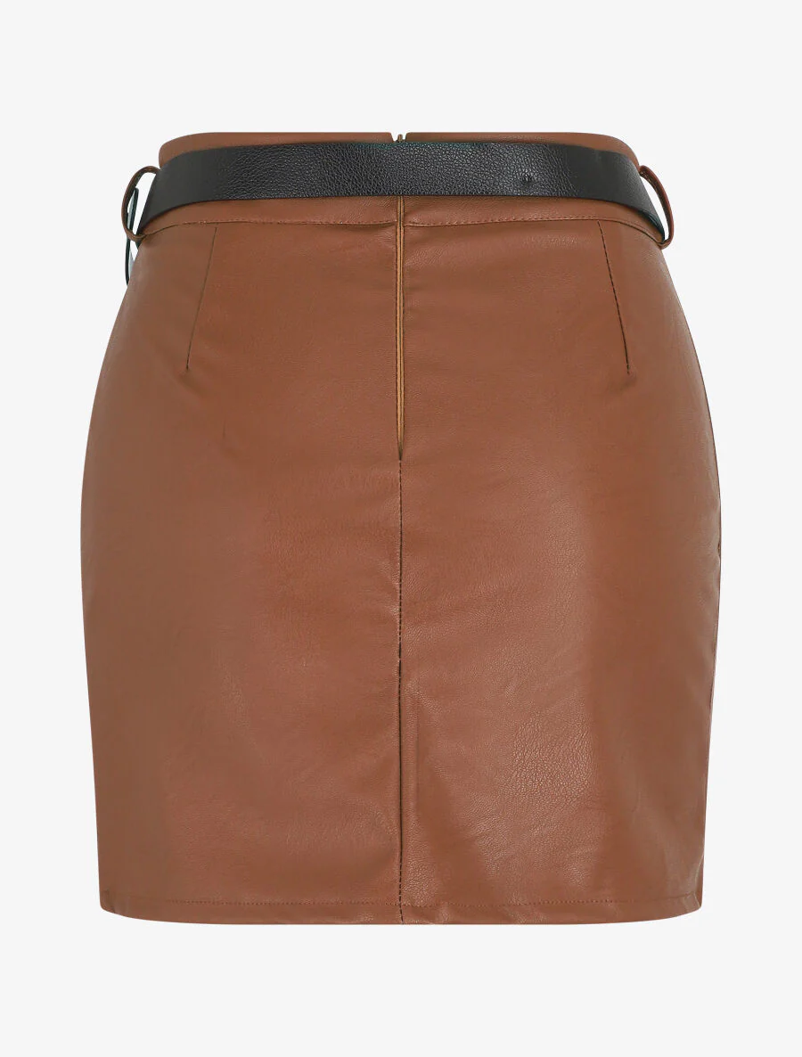 Korte rok in imitatieleer - Bruin - Image 2