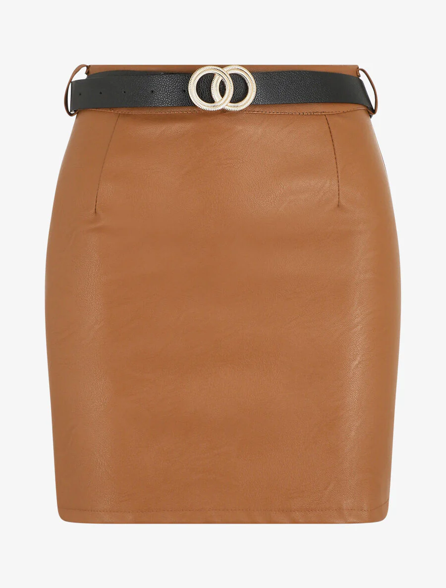 Korte rok in imitatieleer - Camel