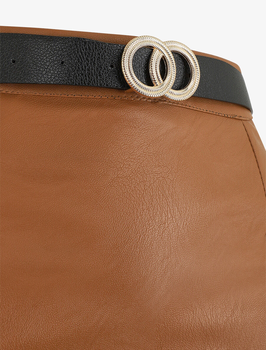 Korte rok in imitatieleer - Camel - Image 3