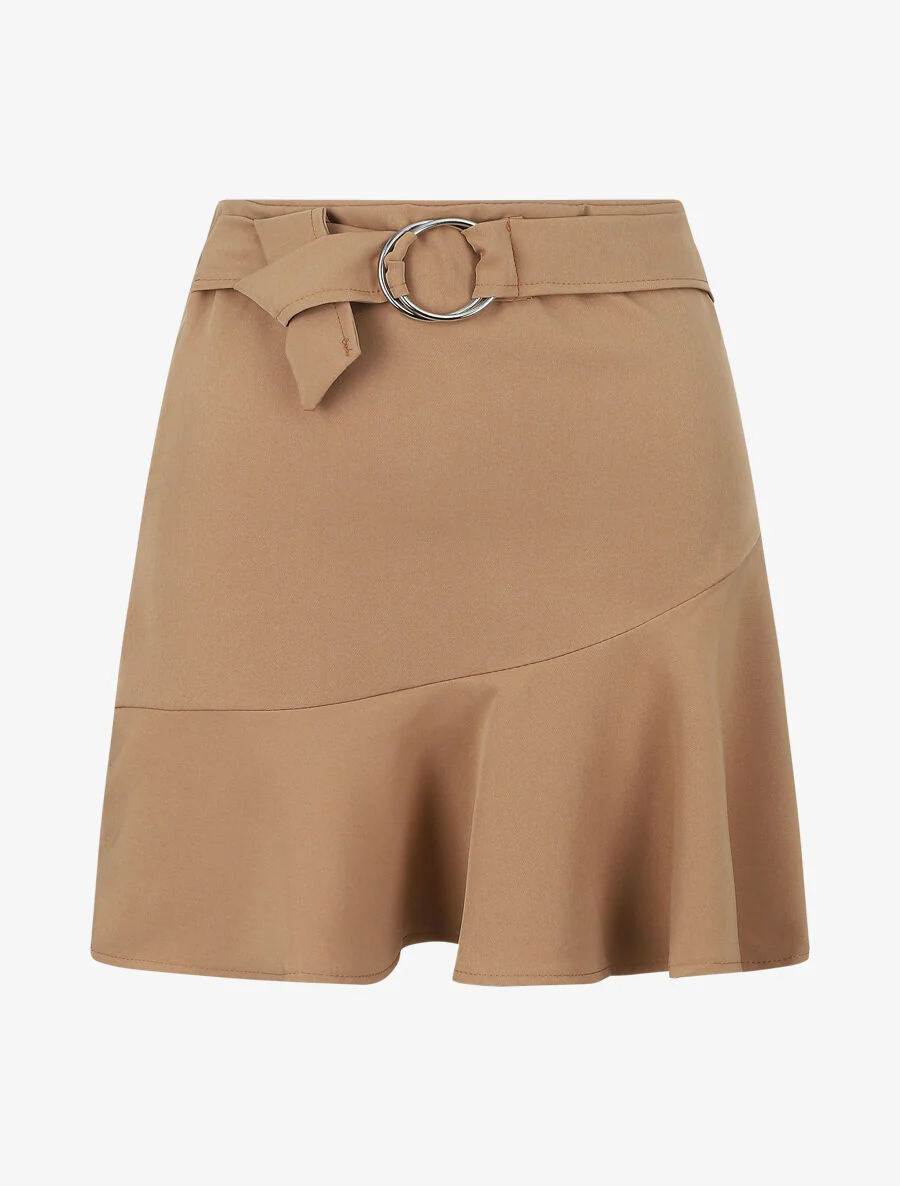 Korte rok met een zwierige snit en elastische taille - Camel
