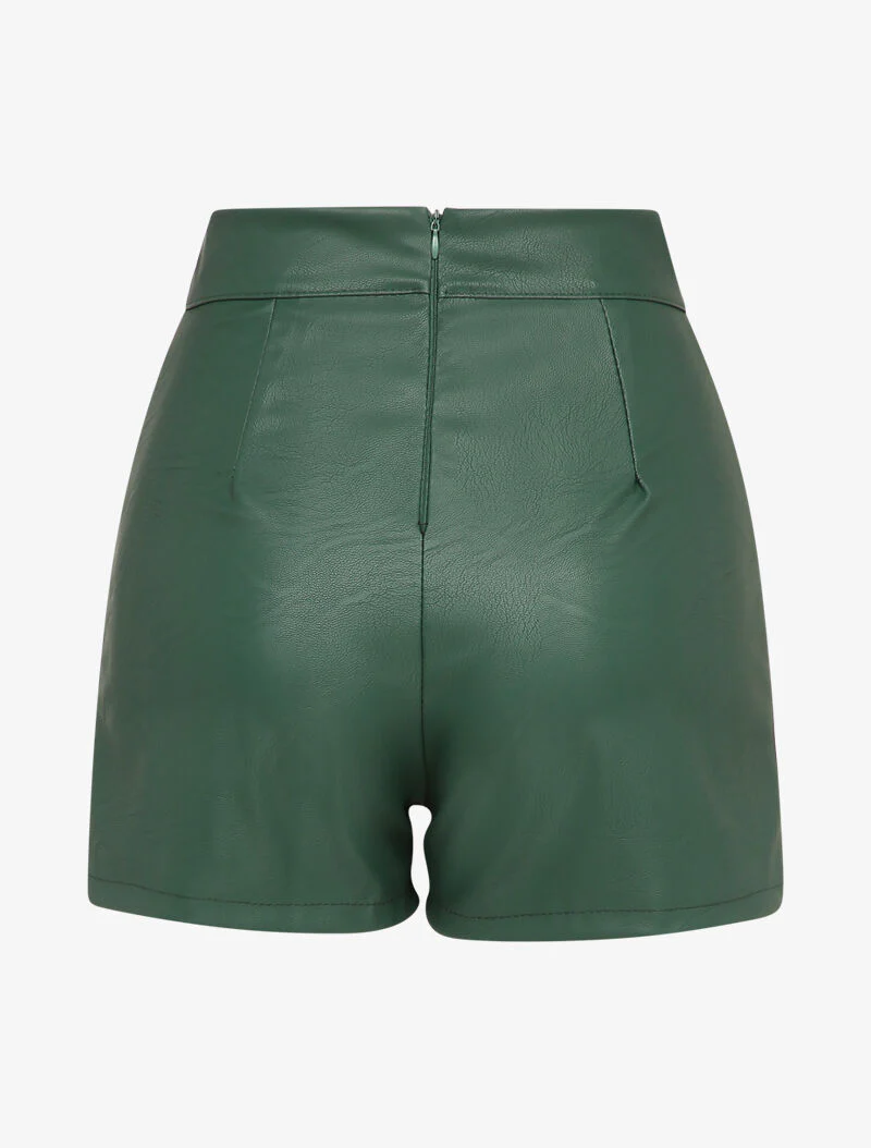 Korte rok van imitatieleer met details van riempjes - Dennengroen - Image 2