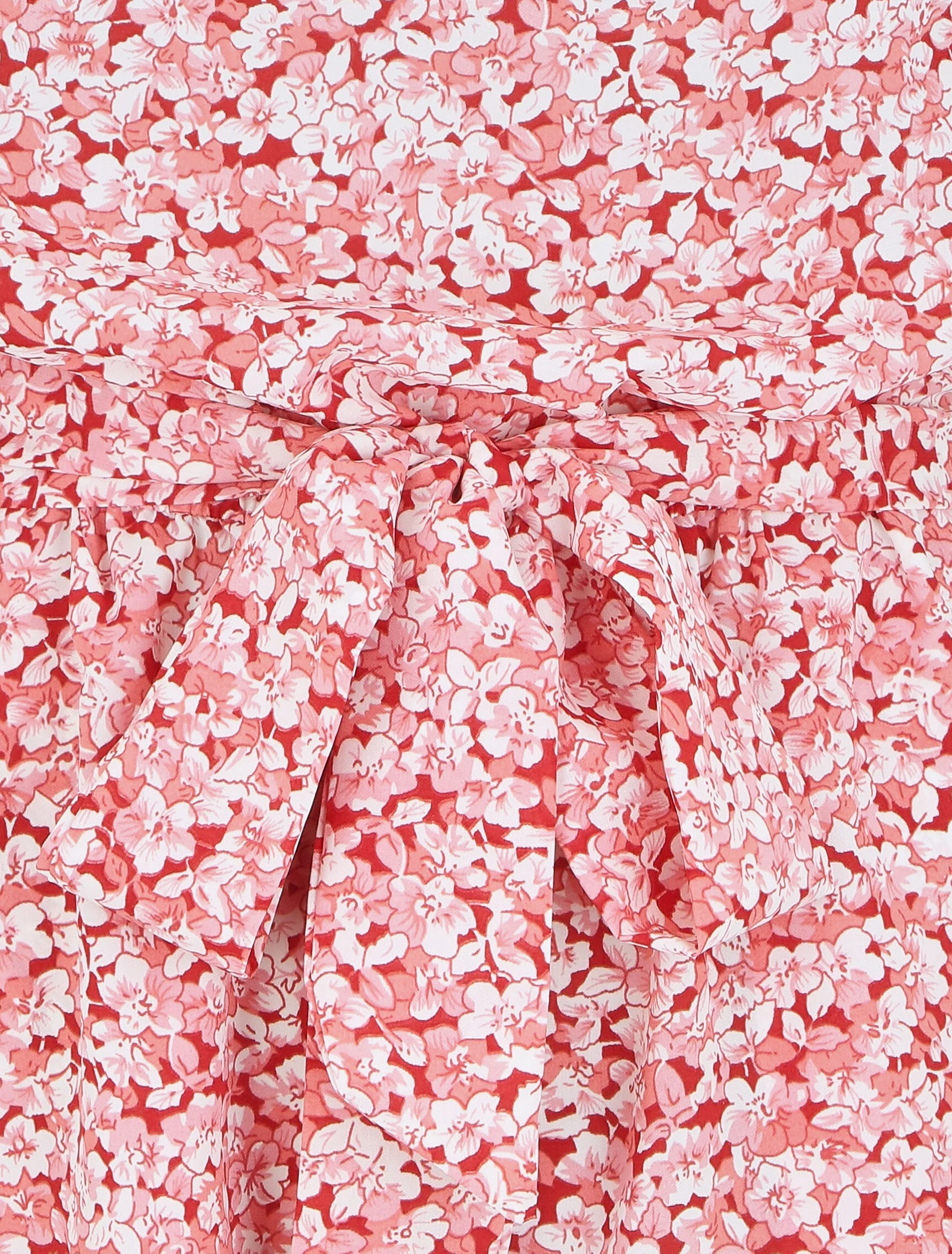 Korte soepele jumpsuit bloemenprint met ruches aan de mouwen - rood - Image 3