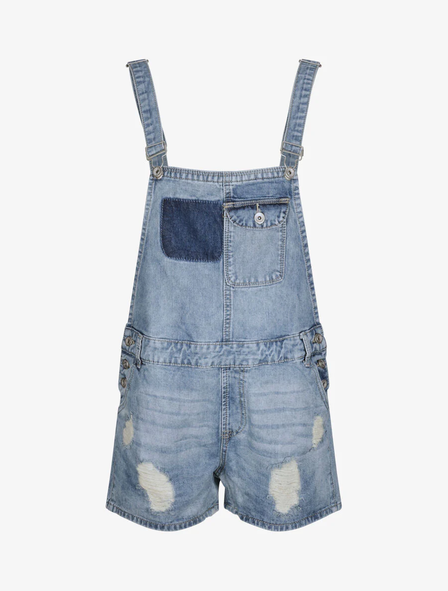 Korte spijkerbroek met gescheurde jeans - Blauw