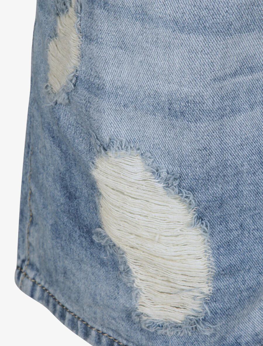 Korte spijkerbroek met gescheurde jeans - Blauw - Image 3