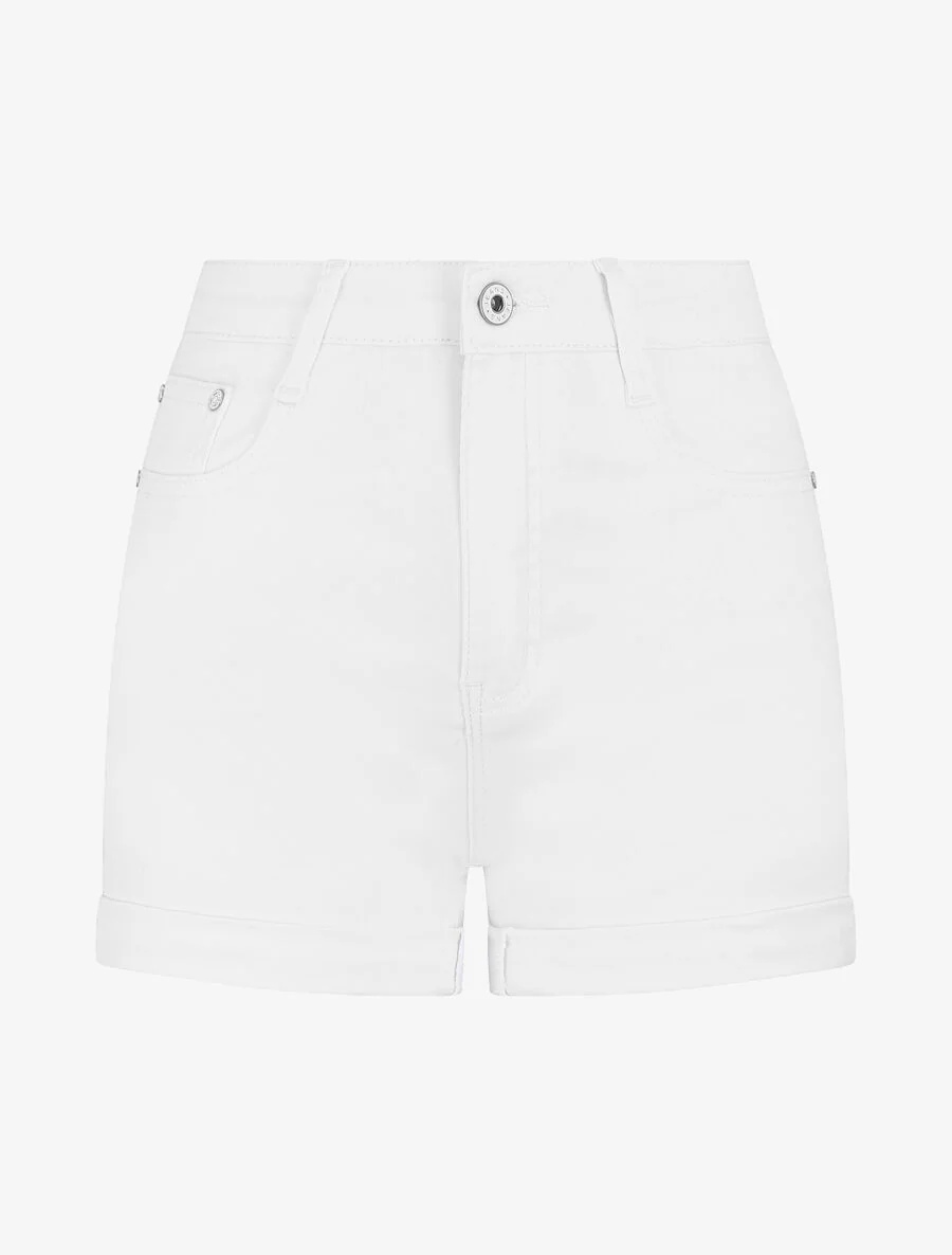 Korte spijkerbroek met hoge taille - wit