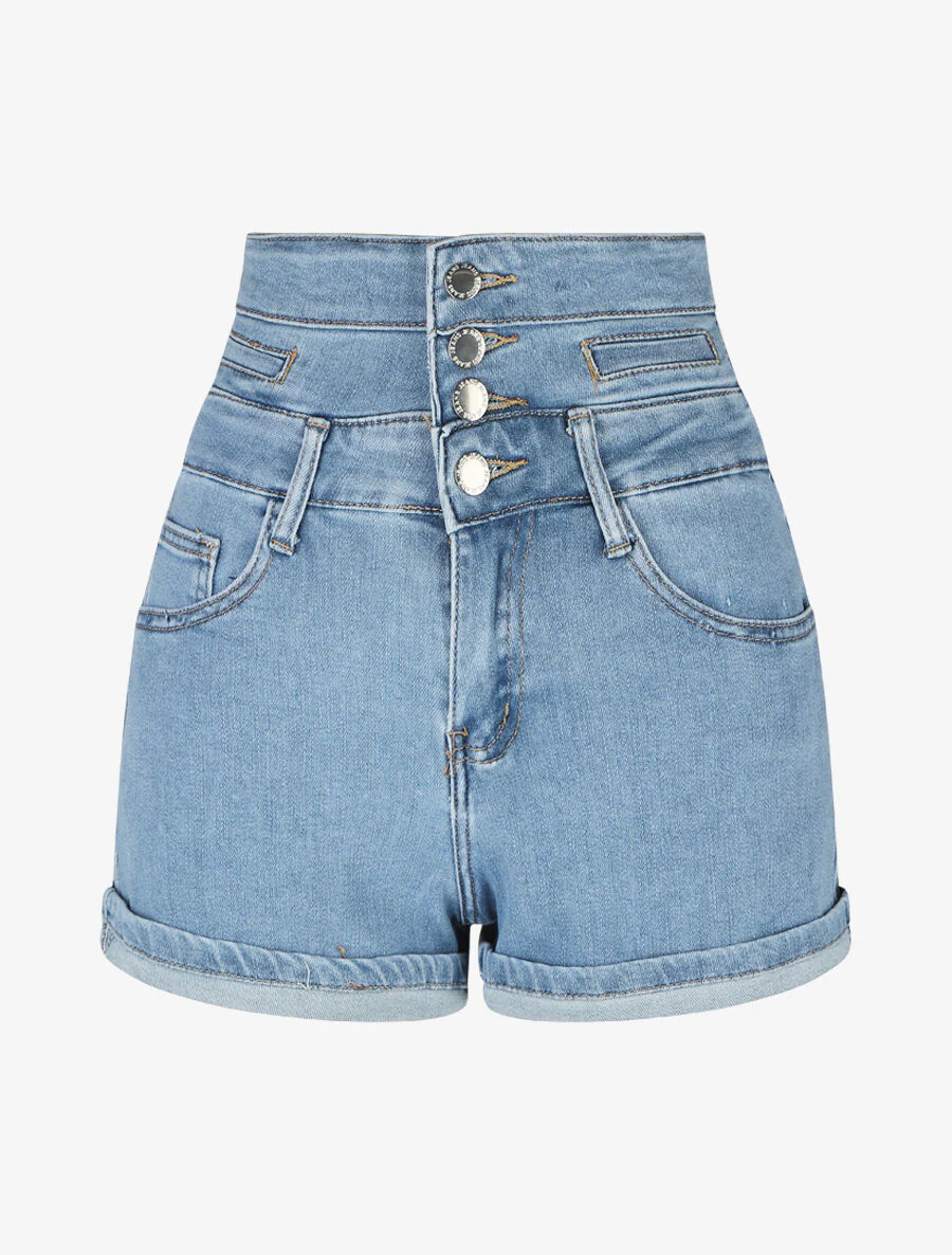 Korte spijkerbroek met rolzomen en een hoge taille - blauw