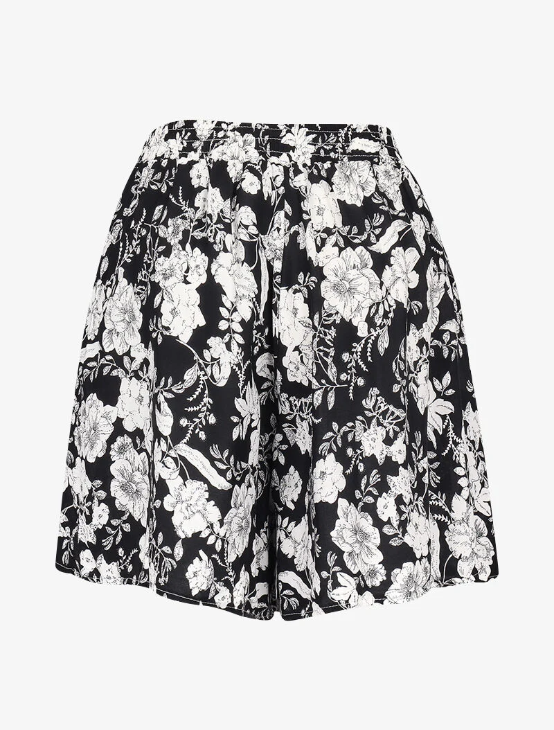 Korte trapeze rok met monochrome bloemenprint - zwart - Image 2
