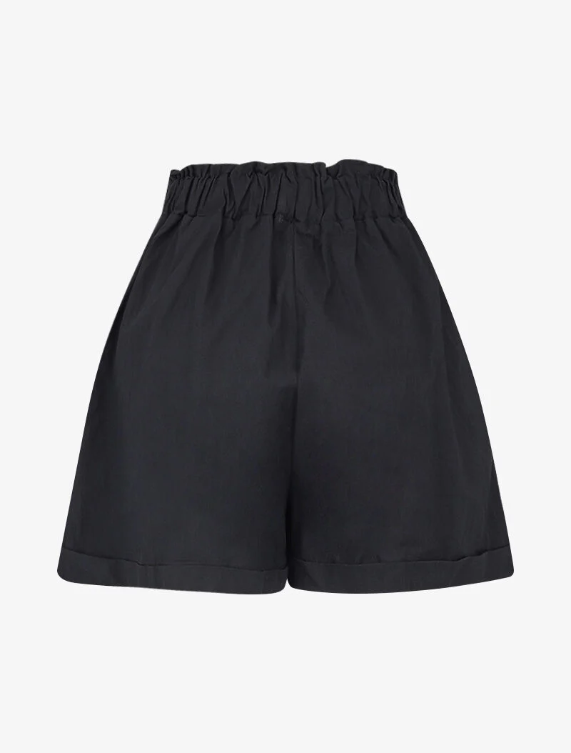 Korte trapeze jurk met bedrukte banden - zwart - Image 2