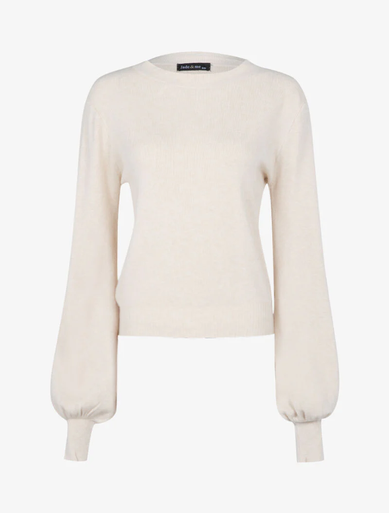Korte trui met bischopmouwen - beige