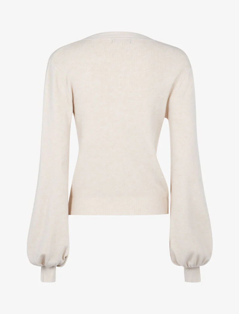 Korte trui met bischopmouwen - beige - Image 2