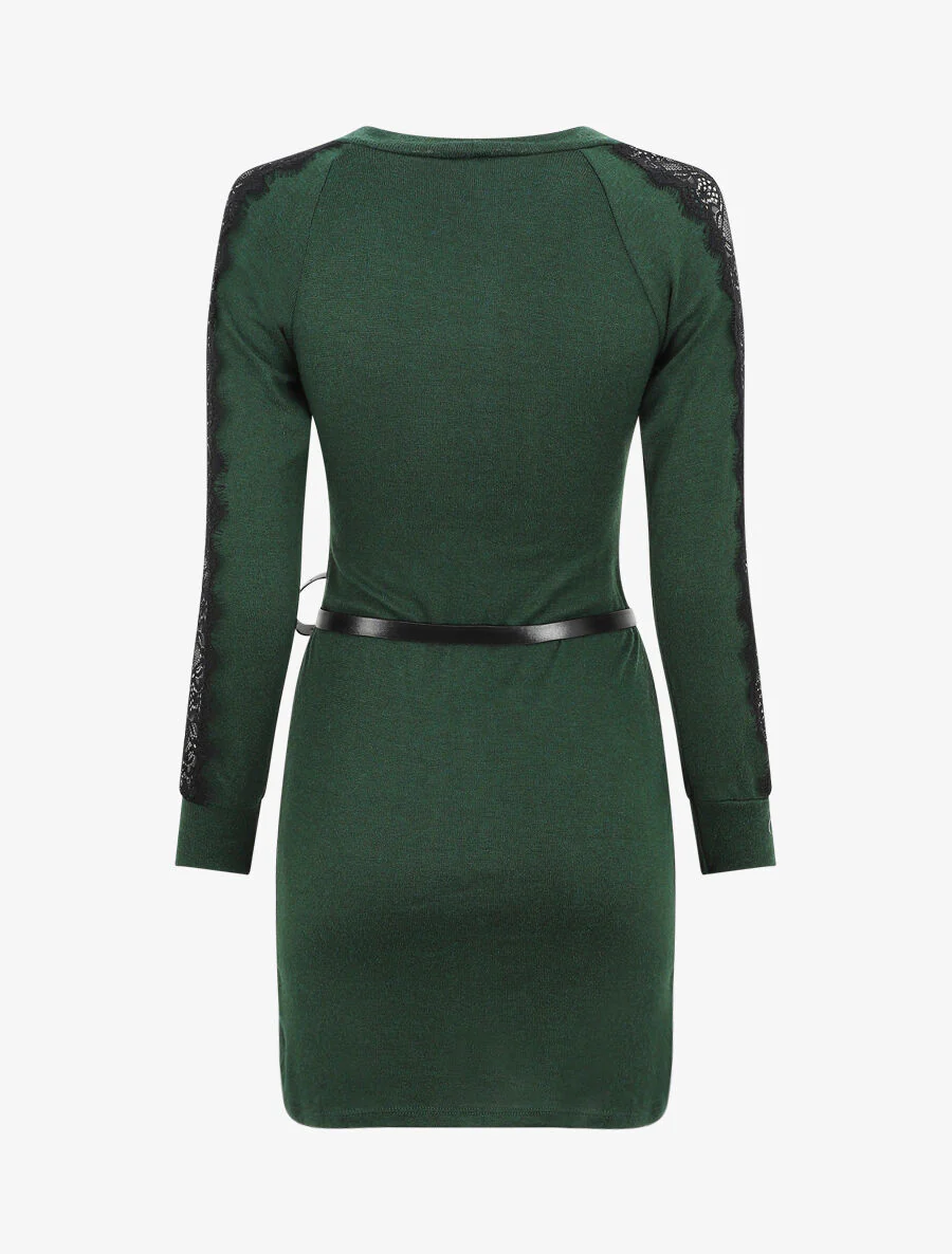 Korte trui jurk met kanten mouwen - Groen - Image 2