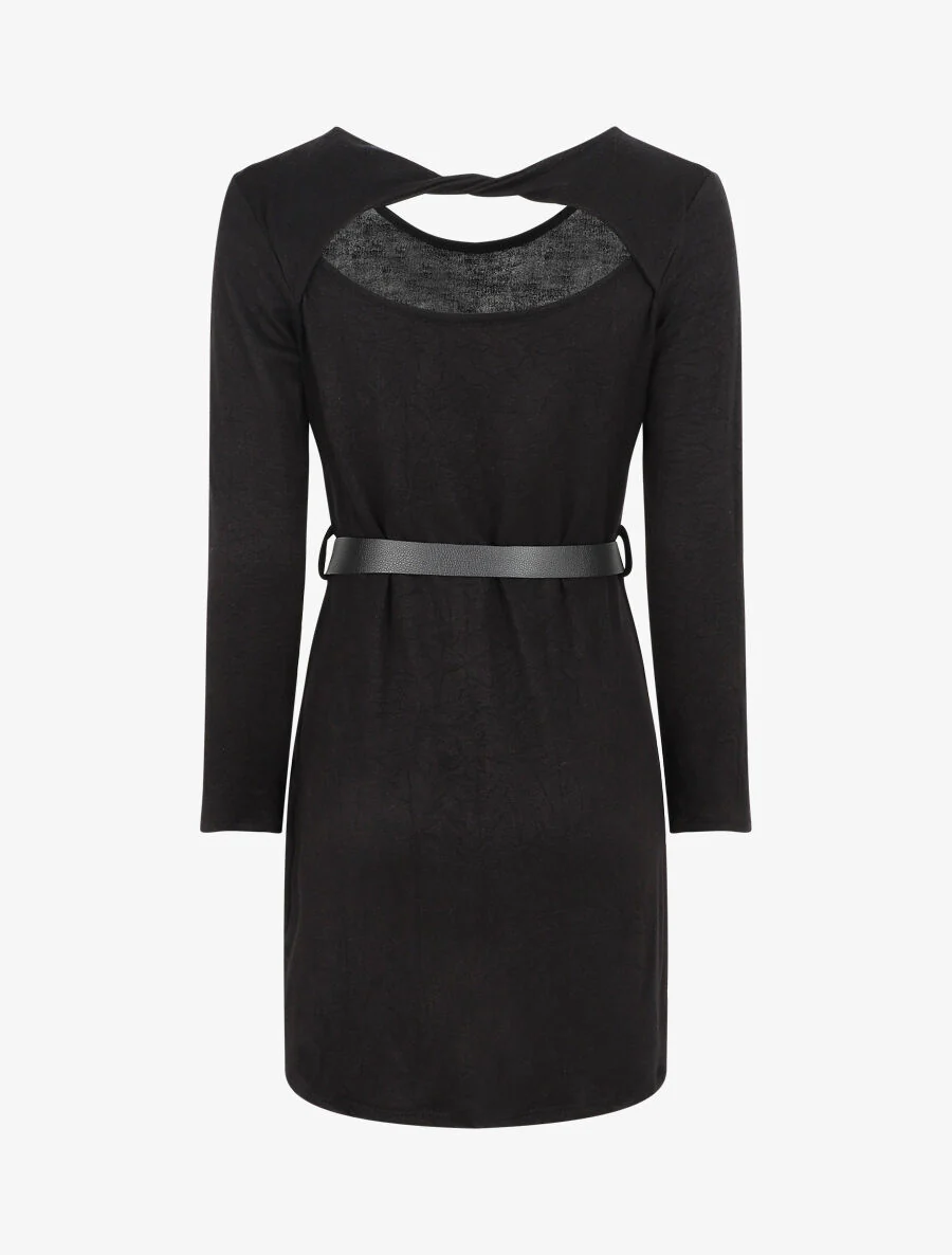 Korte trui-jurk met open rug - zwart - Image 2