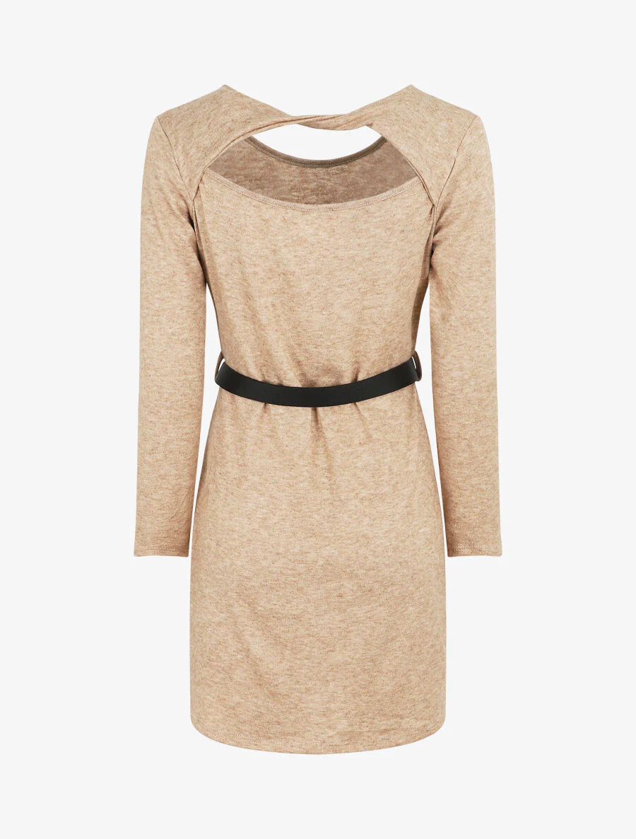 Korte trui-jurk met open rug - Camel - Image 2
