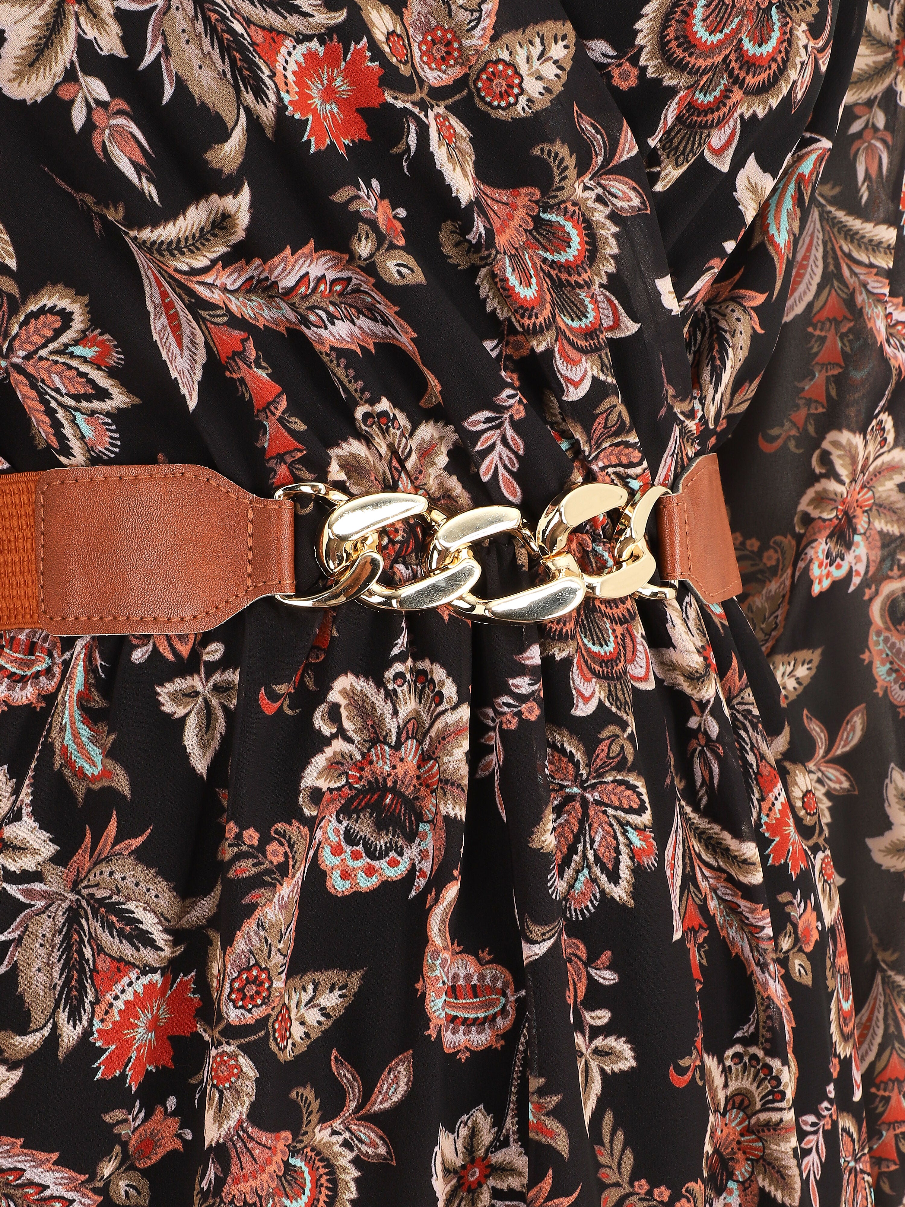 Korte uitlopende jurk met paisleyprint - zwart - Image 3