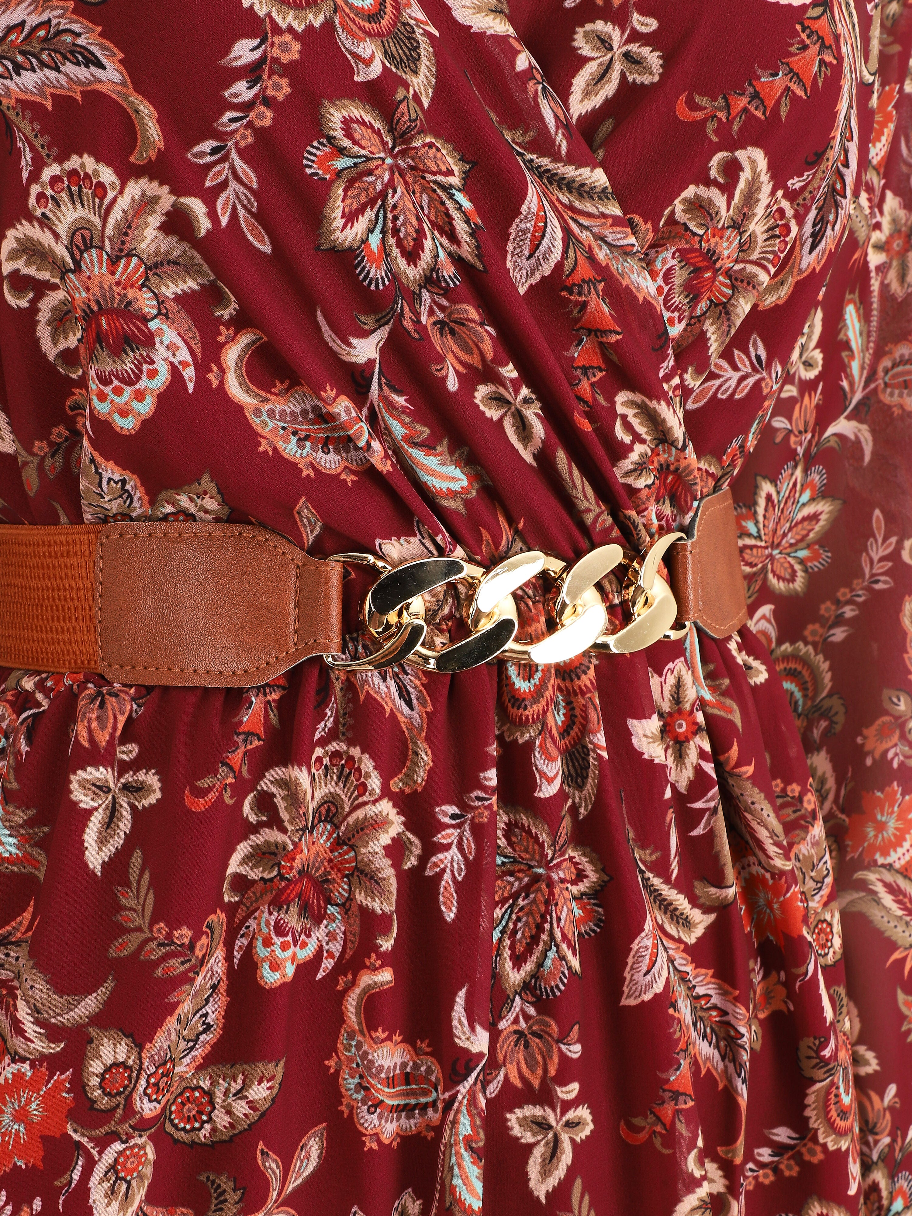 Korte uitlopende jurk met paisleyprint - Bordeauxrood - Image 3