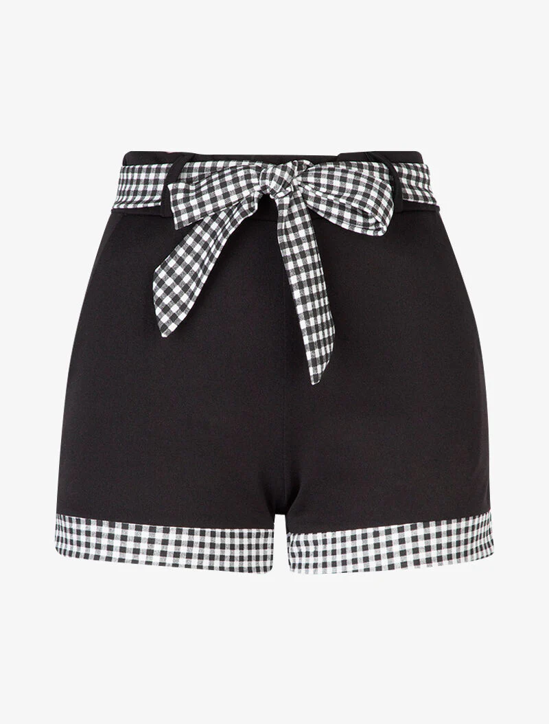 Korte unikleurige broek met geruite randen - zwart