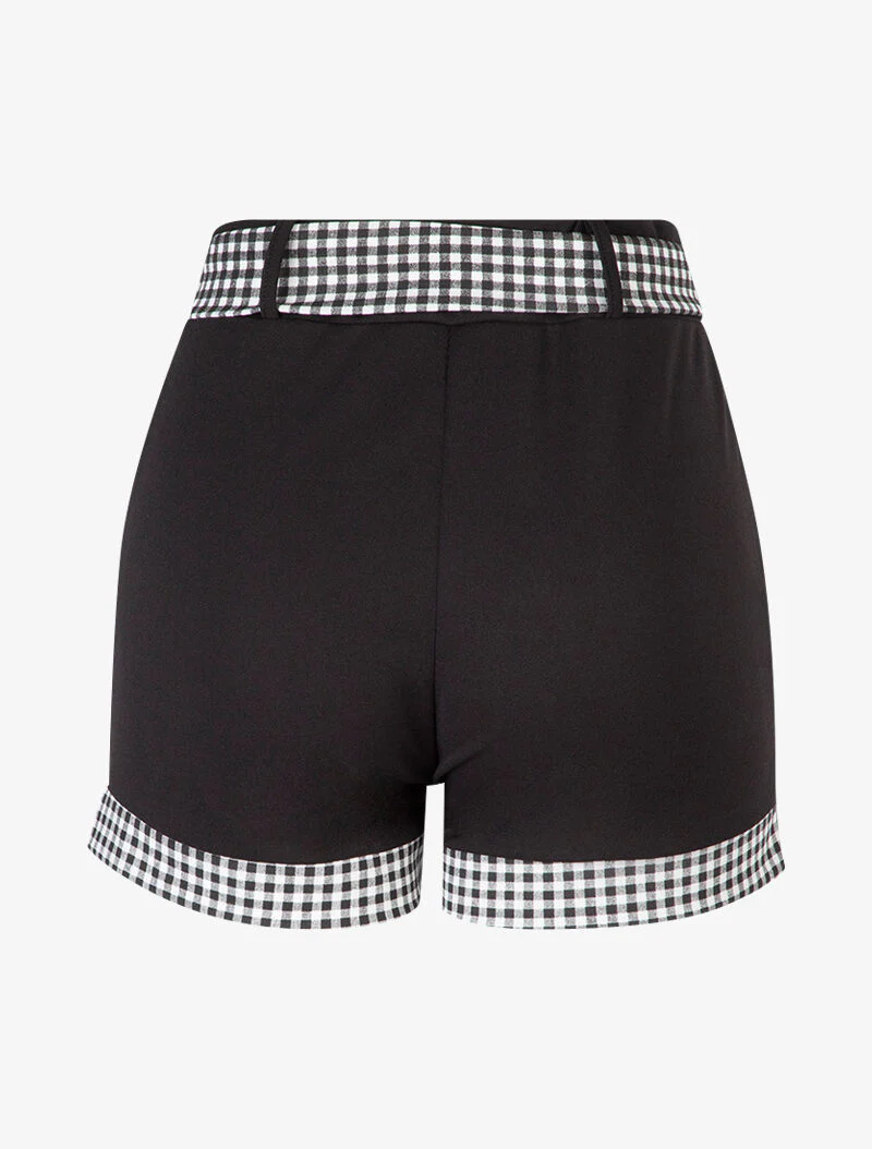 Korte unikleurige broek met geruite randen - zwart - Image 2