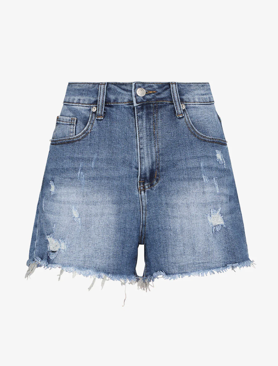 Korte verbleekte met scherpe zoomranden - Blauw denim