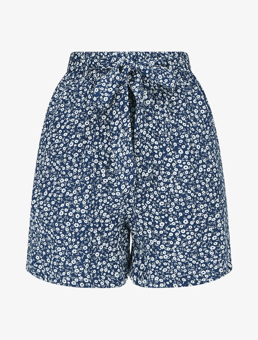 Korte vloeiende bloemenprint met riem - Blauw