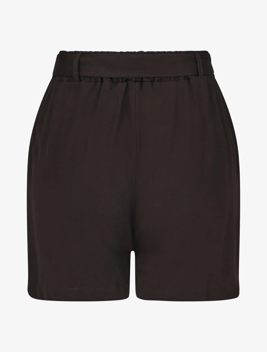Vloeiende, effen en ceintuur korte broek - Zwart - Image 2