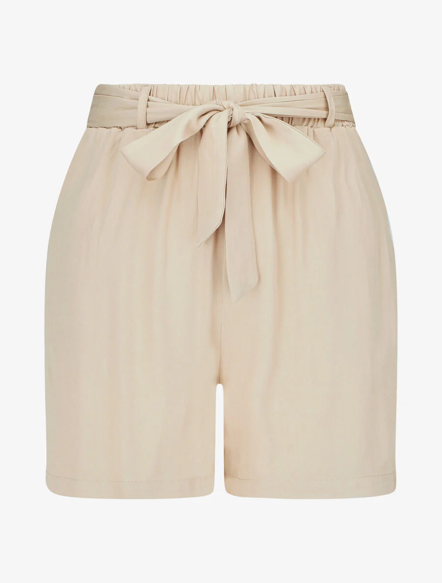 Vloeiende effen en gegespt short - Beige