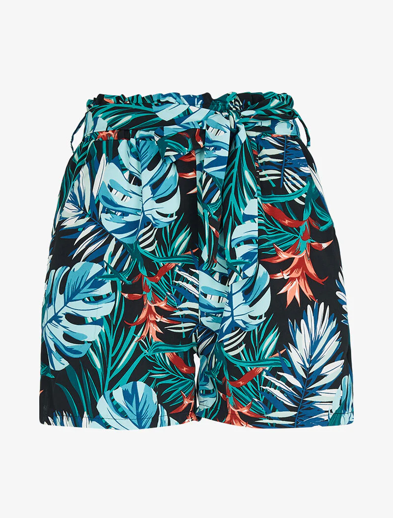 Korte broek met tropische print - zwart