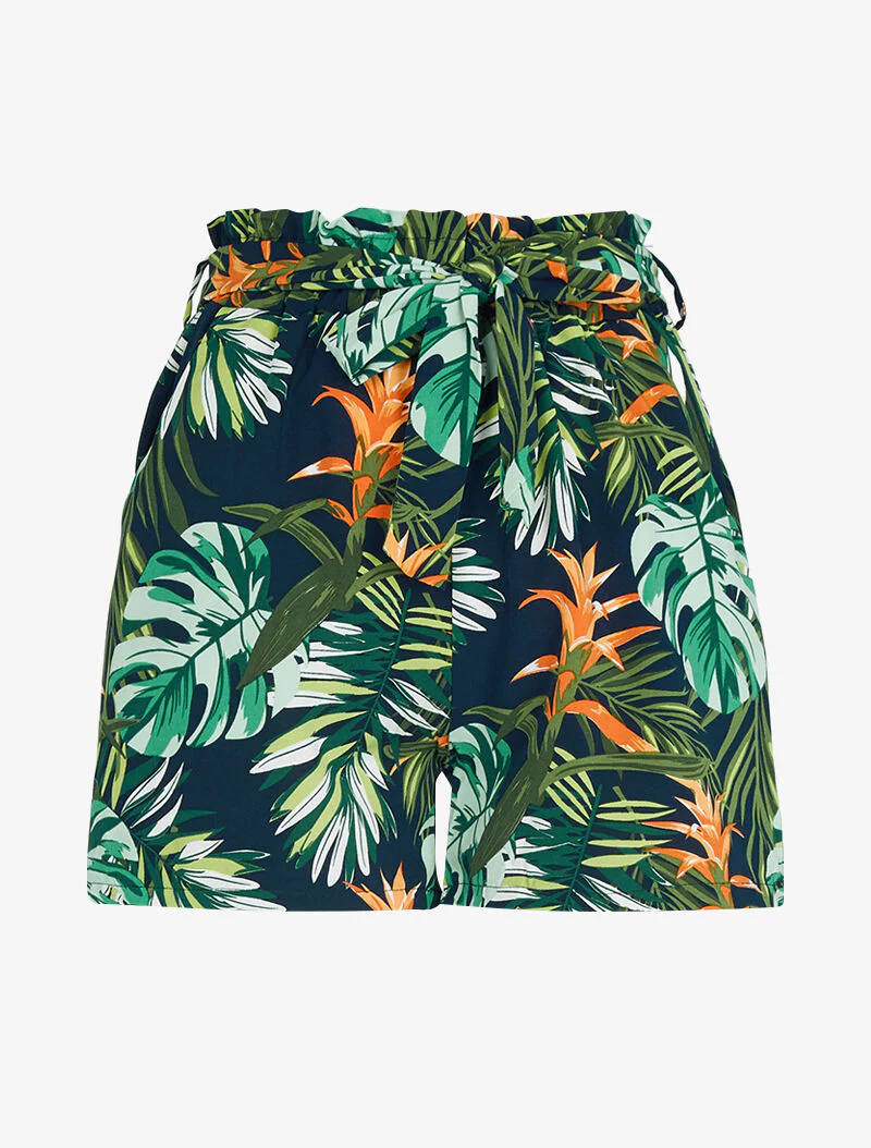 Korte broek met tropische print - marineblauw