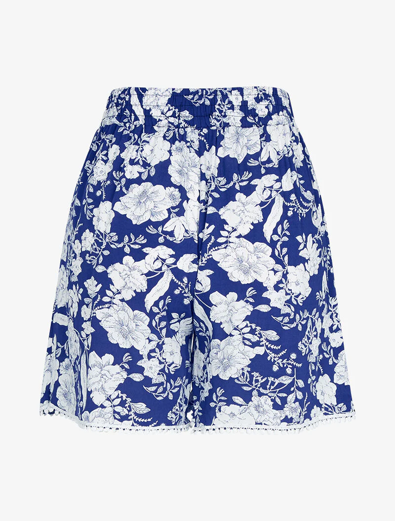 Korte wijde broek met bloemenprint - marine - Image 2