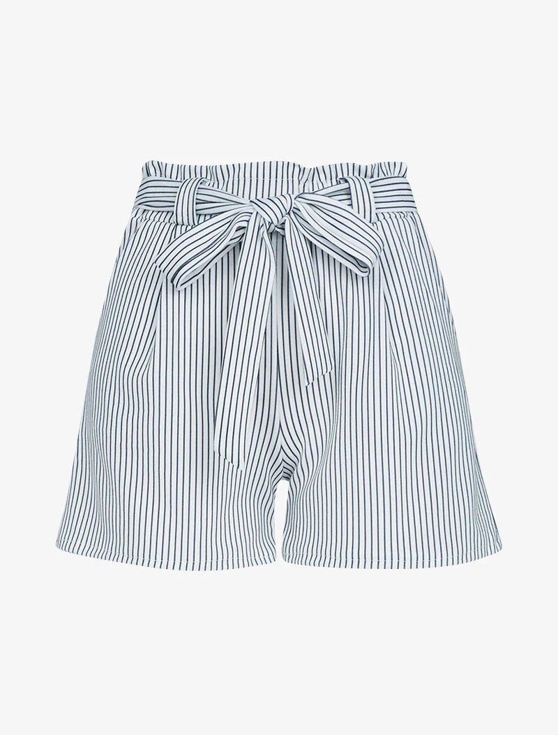 Korte wijde broek met gestreepte print - zwart