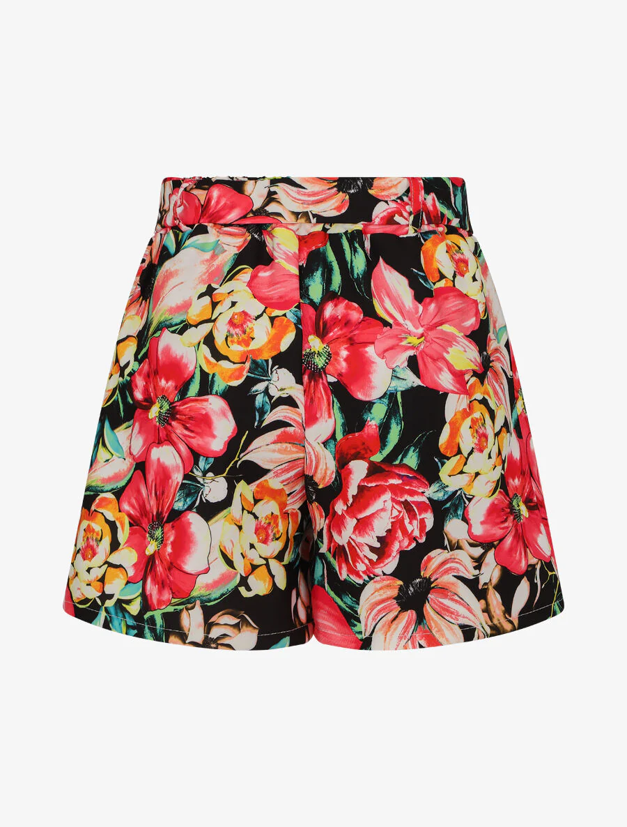 Korte wijde met tropische bloemenprint - Zwart - Image 2