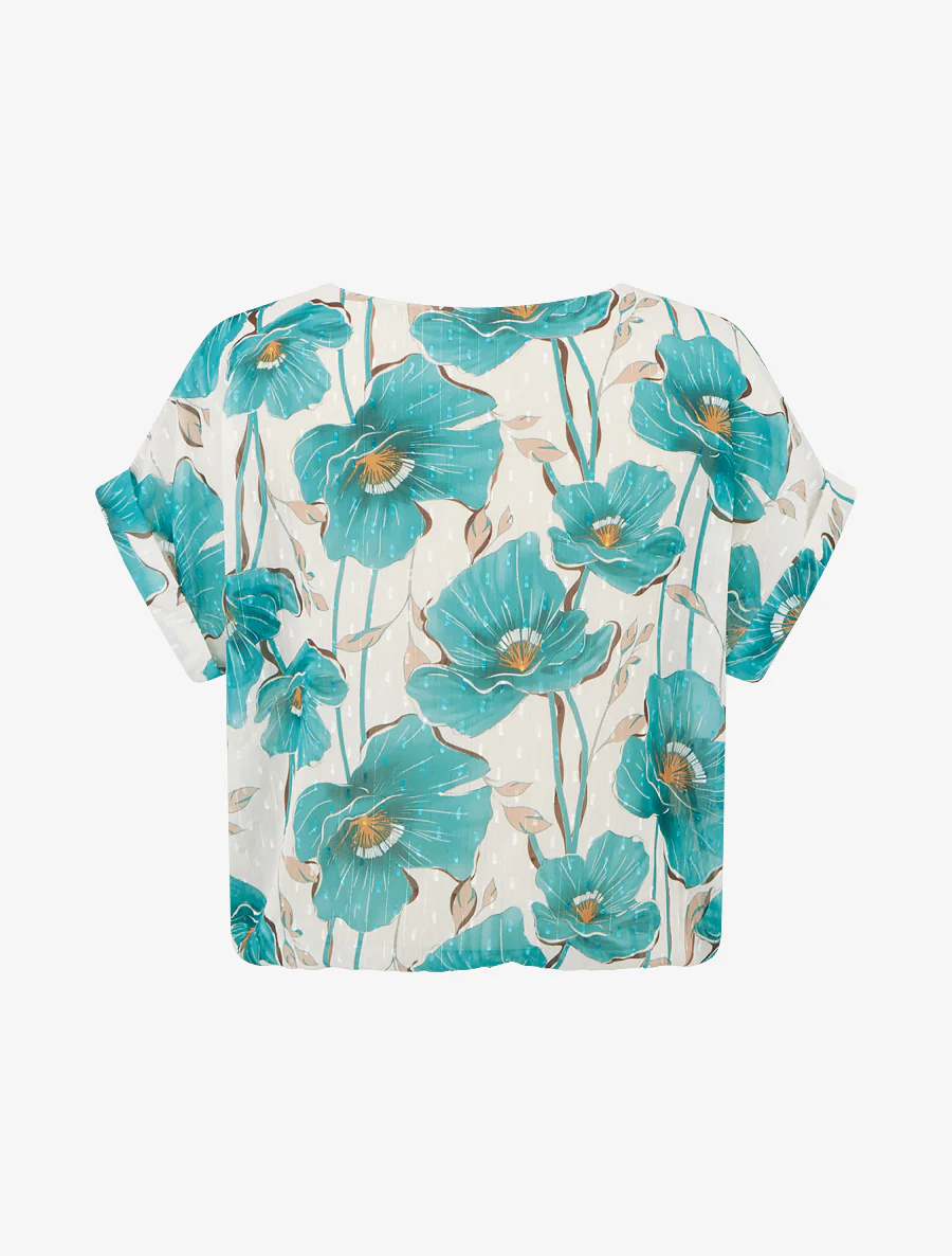 Kortebloemenprinttop met korte mouwen - Turkoois - Image 2