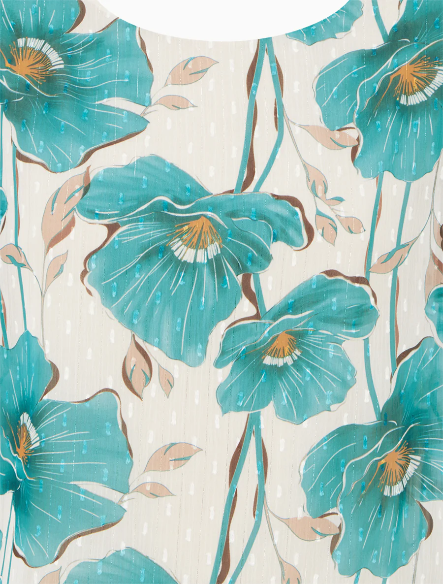 Kortebloemenprinttop met korte mouwen - Turkoois - Image 3