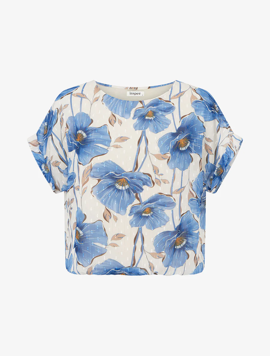 Kortebloemenprinttop met korte mouwen - Blauw karretje