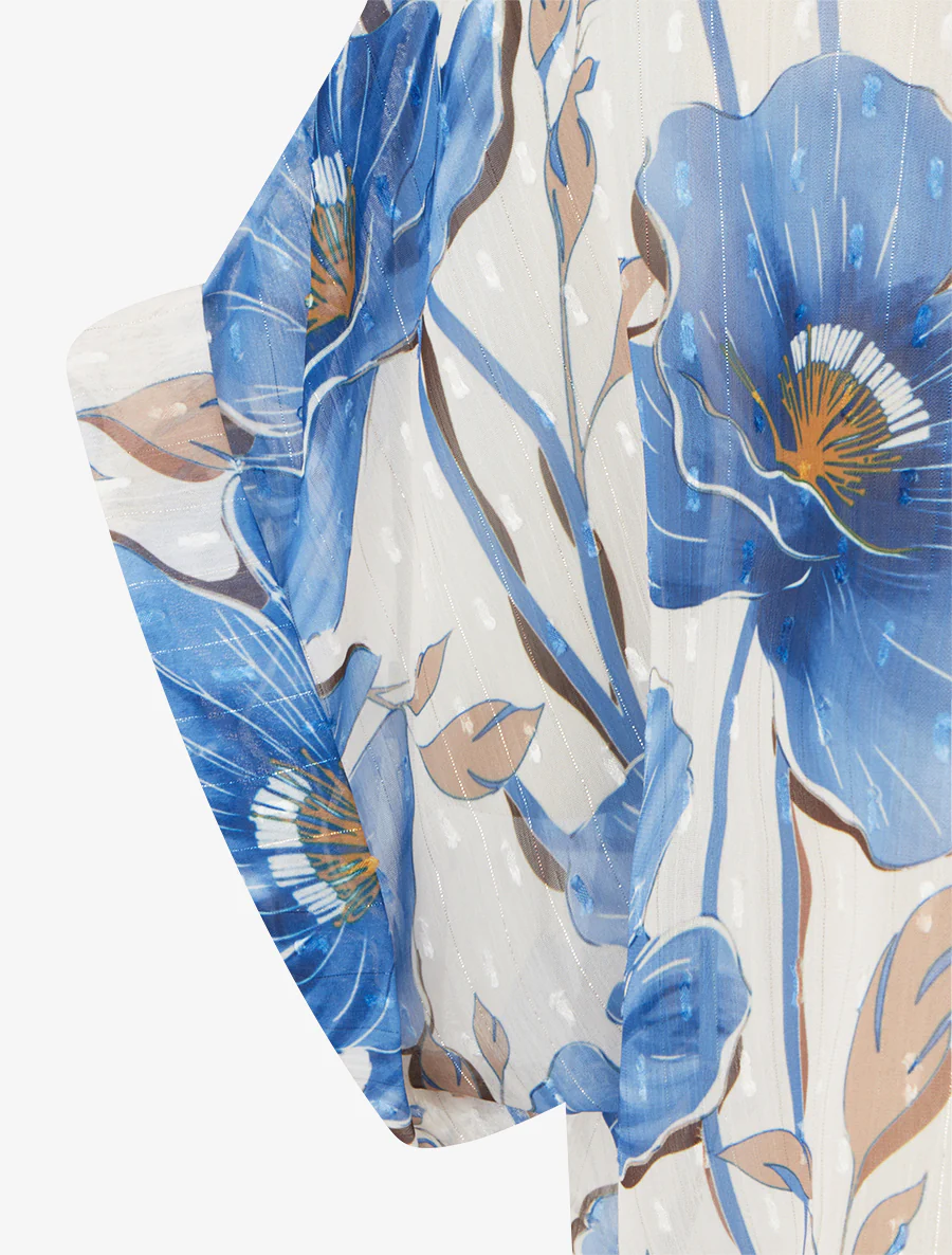 Kortebloemenprinttop met korte mouwen - Blauw karretje - Image 3