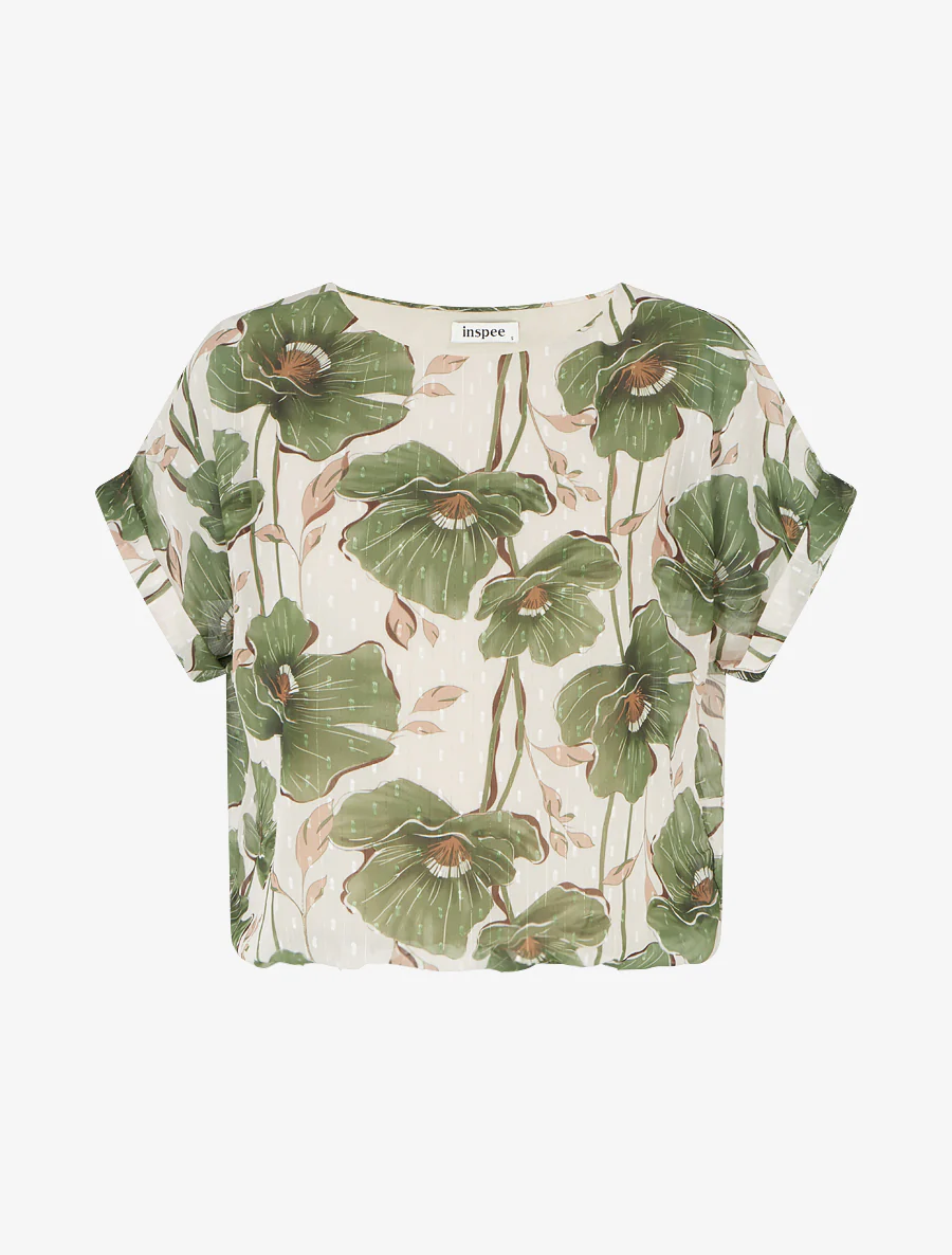 Kortebloemenprinttop met korte mouwen - Kaki