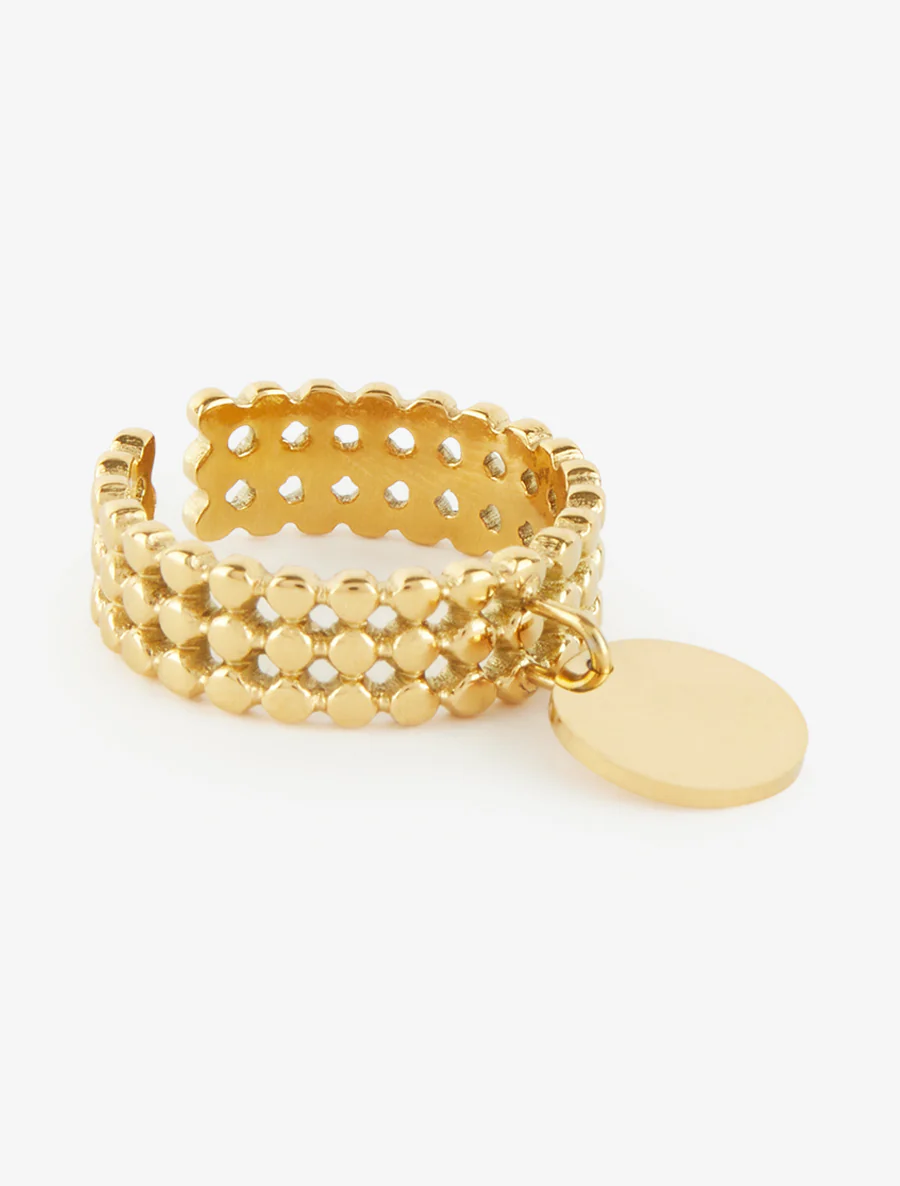 Kraalring met kleine kralen en ronde bedel. - Goud - Image 2