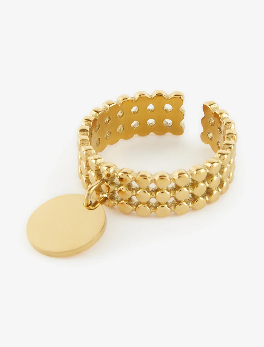 Kraalring met kleine kralen en ronde bedel. - Goud - Image 3