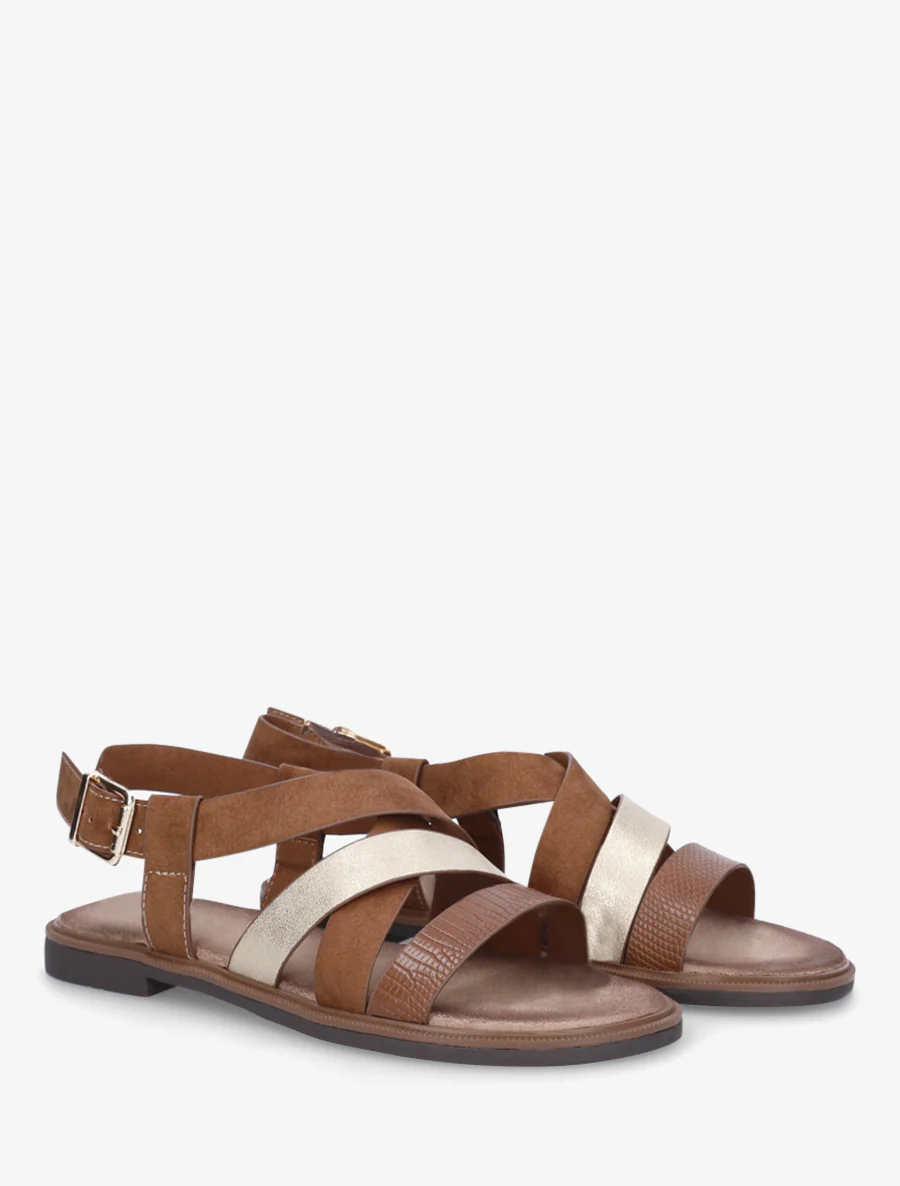 Kruisband sandalen in iriserend suède. - Bruin - Image 4